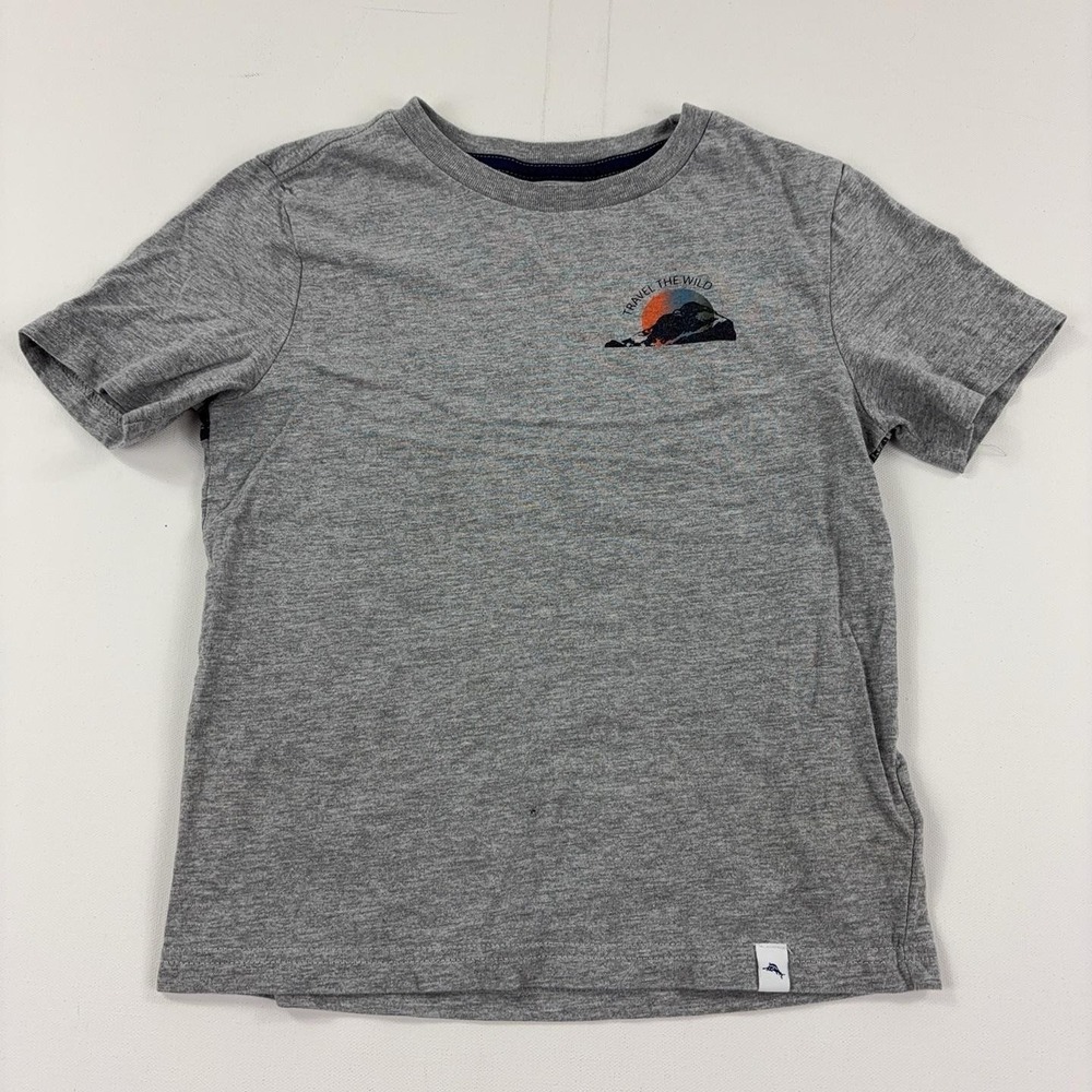 Tommy Bahama Shirt Boys 5-6 Gray Travel The Wild Mountain Graphic Short Sleeve
